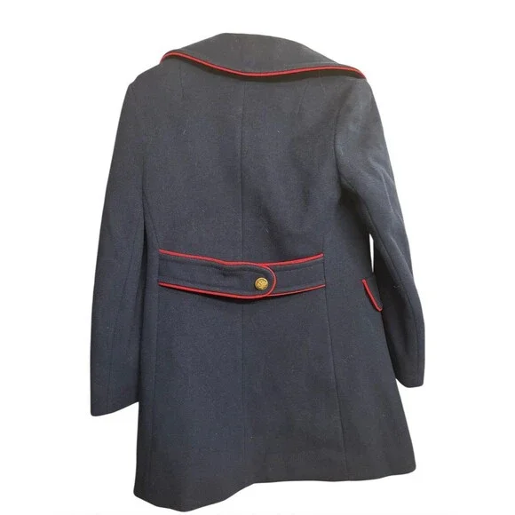 Vintage Union Made Navy Coat 1960s 70s Mod Blue Double Breasted Overcoat Twee - Picture 2 of 8